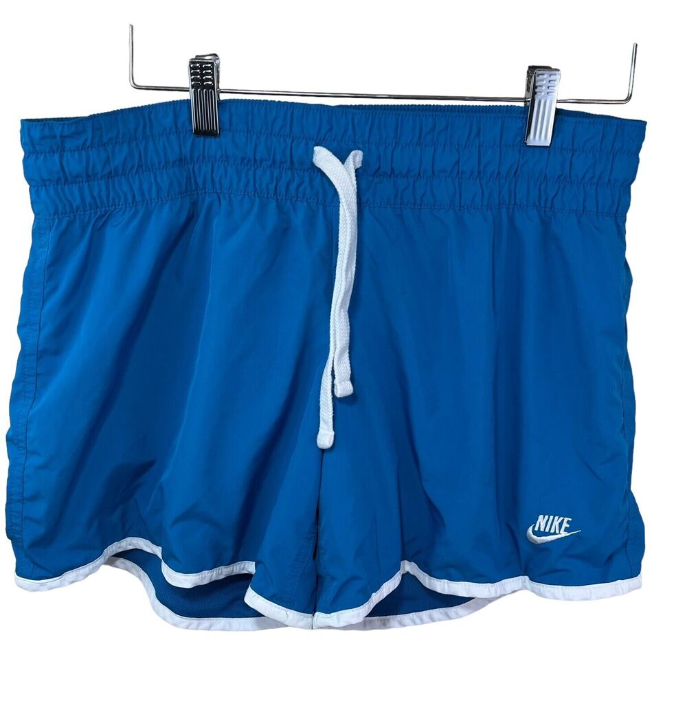 Vtg Nike Blue Shorts Mesh Lined Athletic Medium Sportswear White Women's Elastic